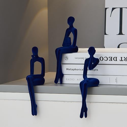 XINXUAN Statue Home Decor - Modern Bookshelf & Desk Decor - 3 Piece Set (Flocking- Blue) - color: Flocking- Blue