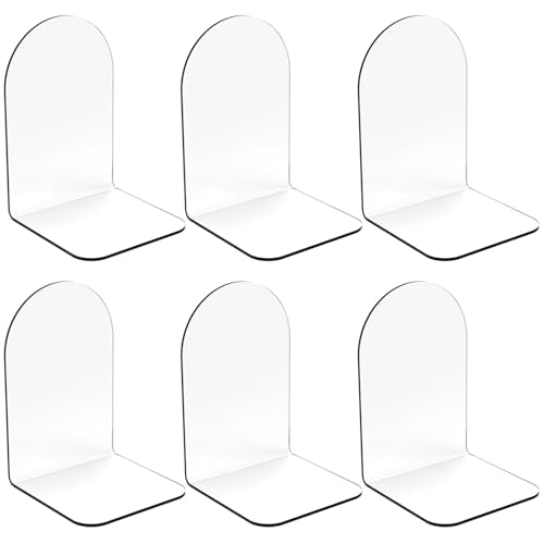 Merrynine Book Ends, 6 Pcs Acrylic Bookends for Shelves, Clear Book Holder, Plastic Bookends for Heavy Books, Book Stopper Organizer for Shelves, Desk, Office, School, 7.08"X4.72"X3.93" - color: Th:3mm/0.12", size: 6 Pcs - 3.93 x 4.72 x 7.08 in