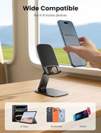 Lamicall Foldable Cell Phone Stand for Desk - [Ultra Thin] Portable Travel Holder, Height Adjustable, Weighted Metal Base, Thick Case Friendly for iPhone 17 16 15 Pro Max, Galaxy S26, Gift Mothers Day - color: A-Black