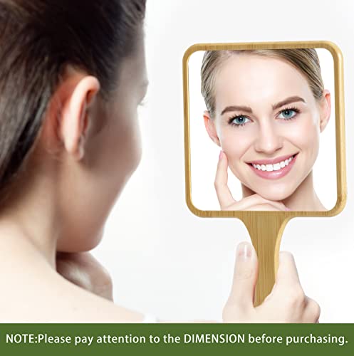 Handheld Mirror,Natural Bamboo Hand Mirror with Handle,Cute Hand held Mirror for Shaving Single-Sided Portable Travel Vanity Mirror for Men & Women,6.3" W x 11.8" L - size: 11.8"L x 6.3"W