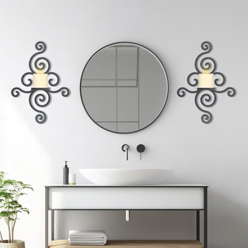 OYEFLY 2 Pcs Metal Wall Candle Sconces,Black Elegant Swirling Wall Decorations (Black)