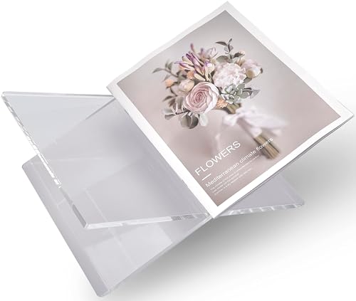 Honygebia Clear Acrylic Book Stands - Cross Frame Acrylic Book Holder, Open Bookstand for Display and Reading, Suitable for Art, Bible, Cookbook, Easel, Magazine, Textbooks 12.5" x 9.5" x 5.5" - color: Clear