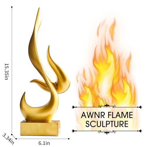 AWNR Abstract Sculpture Gold Decor: Flame Statue Resin Art Figurines Modern Home Decor for Living Room TV Stand Office Shelf Accents Minimalist Centerpiece Table Decorations - color: Golden Abstract Statue