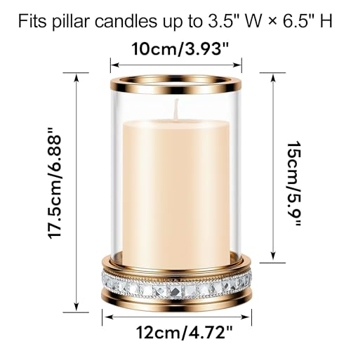 2pcs Hurricane Candle Holder, Pillar Candle Holders with Clear Glass Sleeve, Small Crystal Lantern for Fall Thanksgiving Christmas Holiday Dining Table Centerpiece (Gold) - color: Gold