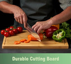 Bamboo Cutting Board for Kitchen, 18" Large Wood Charcuterie Cheese Board, Wooden Chopping Block with Side Handles and Juice Grooves - size: 18"L x 12"W