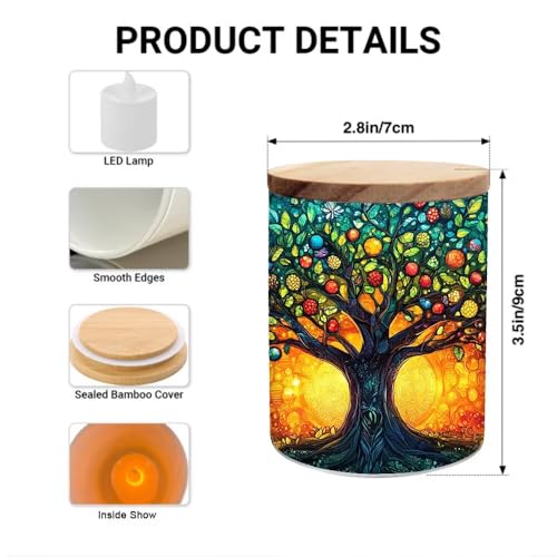 Stained Glass Tree of Life Tea Light Candle Holders, Memorial Tealight Candlesticks Votive Candle Holder, Tree of Life Battery Operated Tea Light Jar Home Decoration, 3.5"x2.8" - color: Tree of Life
