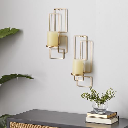 Deco 79 Metal Geometric Tealight 2 Plate Wall Sconce, Set of 2, 5"W, 13"H, Gold