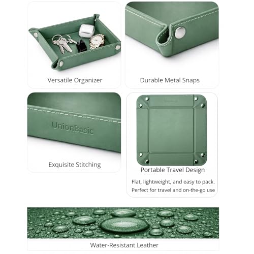 UnionBasic Small Valet Tray, Jewelry Tray for Rings Watches Earrings, Entryway Catchall Caddy for Coins Keys Change, Nightstand Bedside Valet Holder, Trays for Electronic Gadgets, Malachite Green - color: Malachite Green, size: 5.4" x 5.4" x 1.6"