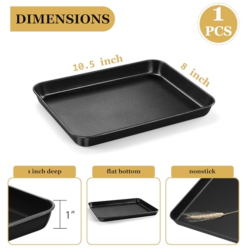 E-far Toaster Oven Tray, 10.5x8x1 Inch Nonstick Baking Cookies Sheet Pan for Oven, Small Metal Carbon Steel Baking Pan for Bacon Steak, Nontoxic & Easy Clean, Heat & Warp Resistant - size: 10.5x8x1 Inches