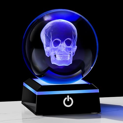 Qianwei 3D Crystal Skull Decor- 80MM Halloween Skull Light Witch Figurines Occult Medieval Goth Satanic Home Desk Glass Skull Decor Witchy Gifts Horror Statue - style: Skull