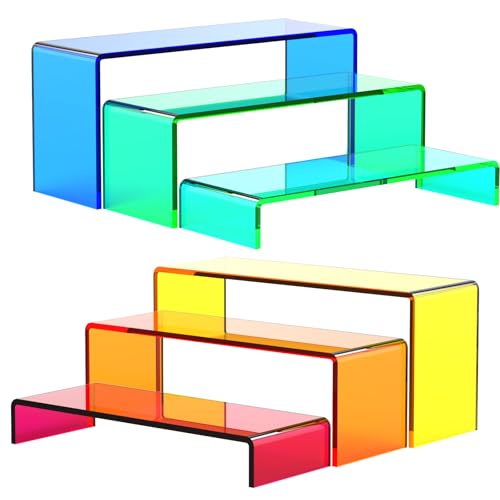 6 PCs Risers Display Stands 3 Tiers Desktop Acrylic Shelves Cake Dessert Holder Products Stand for Collectibles Shoes Jewels Pop Figure (Mix Colors) - color: Mix Colors