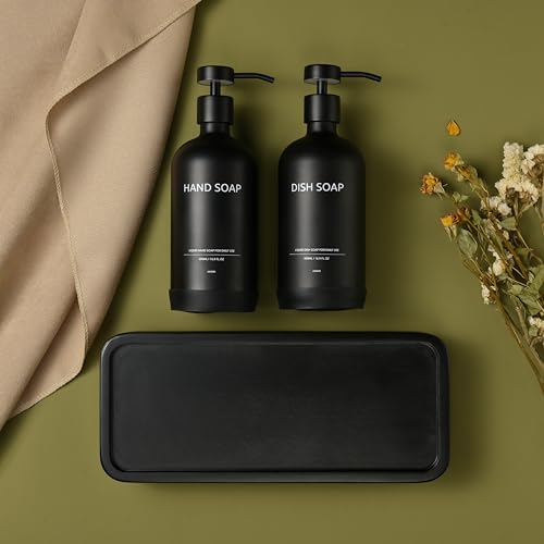 Bathroom Tray for Counter,Vanity Tray,Soap Dispenser Tray for Kitchen Sink, Kitchen and Home Decor(Black) - color: Black-large