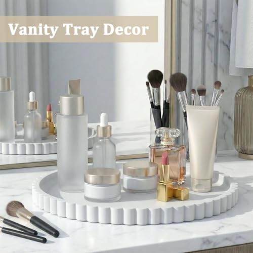 Silicone Bathroom Vanity Tray, Modern Round Decorative Tray for Countertop, Waterproof & Unbreakable Cosmetic Perfume Organizer, Extra-Thick & Sturdy, Easy to Clean Candle Tray (White, 10 inch) - color: White, size: 10"