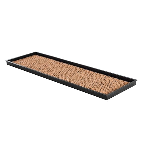 Anji Mountain Heavy Duty Waterproof Rubber Shoe Storage Mat Organizer/Boot Storage Tray Multi Use For Entryway with Coir, Tan and Black Insert , Fits 4 Pair (46.5" Wide) - color: Tan and Black, size: 46" x 14" x 1.5"