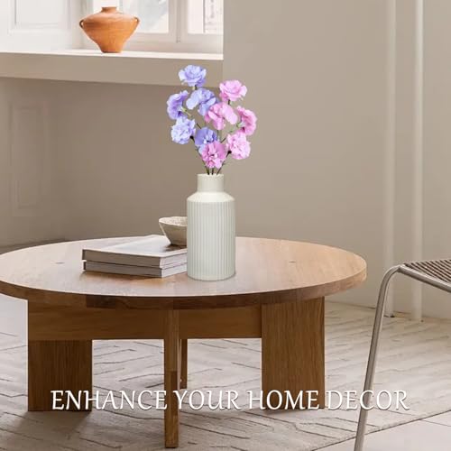 White Ceramic Vase for Flowers - 7.9 Inch Matte Ribbed Modern Vase, Weighted 1.4lb Base & Waterproof Pottery for Pampas Grass, Minimalist Farmhouse Decor for Table Centerpiece Bookshelf