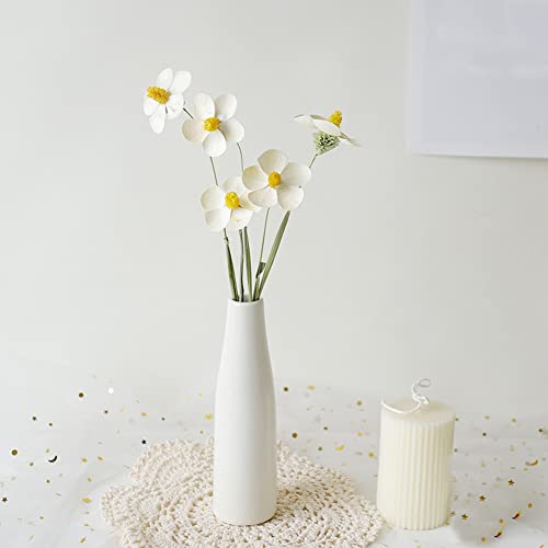 White Ceramic Bud Vase Tall Conic Flower Single Stem Vase Home Decorative Floral Centerpiece for Wedding and Office