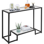 Yaheetech 42 Inch Console Table, Tempered Glass Entryway Table, 2-Tier Sofa Tables with Storage Shelves, Entrance Tables for Hallway Living Room, Black - color: Black