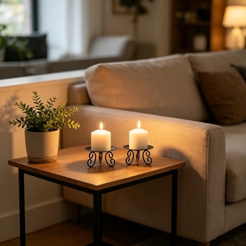 Hosley Set of 2 Pillar or LED Candle Holder 5 inch Diameter Gift for Farmhouse Weddings or can be Used for Aromatherapy and Spa O5 - color: Black, size: Diameter 5" (Set of 2)