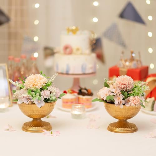 Sziqiqi Gold Urn Vase for Flowers - Wedding Table Decoration Centrepieces Set of 2 Vintage Metal Vases for Artificial Flowers Small Hammered Vase for Birthday Party Christmas Anniversary - color: Gold, size: 4.3in - 2 Pcs