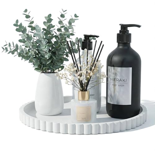 Silicone Bathroom Vanity Tray, Modern Round Decorative Tray for Countertop, Waterproof & Unbreakable Cosmetic Perfume Organizer, Extra-Thick & Sturdy, Easy to Clean Candle Tray (White, 10 inch) - color: White, size: 10"