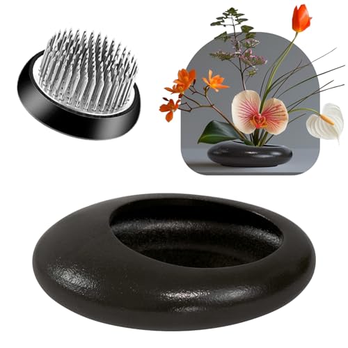 Flower Frog Vase Kit, Ikebana Flower Arrangement, Ceramic Water Drop Flower Pot & Flower Frog, Flower Arrangement Vase Kit (Dark Brown Small Size) - color: Dark Brown Small Size