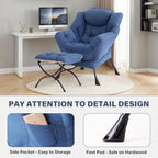Tiita Lazy Chair with Ottoman, Blue Modern Large Accent Chair, Comfy Leisure Sofa Armchair with Ottoman, Reading Chair with Footrest for Bedroom, Living Room, Dorm Rooms, Blue - color: Blue