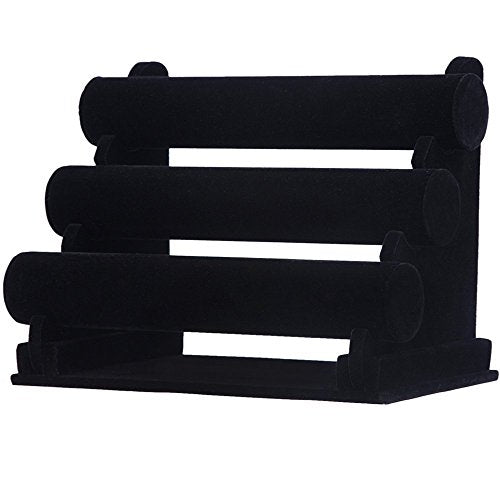 Wudygirl Bracelet Holder Velvet 3 Tier Jewelry Display Stand Storage Watch Bangle Necklace Organizer Showcase(3 Tier) - color: Black, size: L