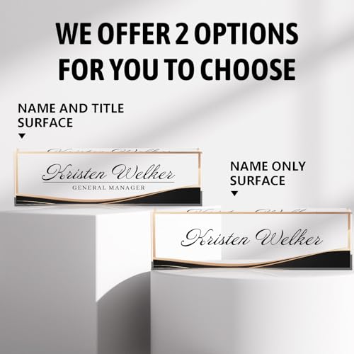 Acrylic Personalized Name Plate - Desk Decor for Women & Men, Office Gifts for Boss, Manager, Teacher, Nurse - color: Black Gold Frame