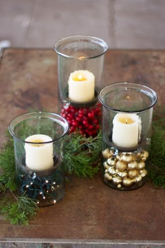 First of a Kind Glass Hurricane Pillar Candle Holder with Rustic Metal Insert, Perfect as a Centerpiece (10" Tall) - size: 10" Tall Clear
