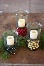 First of a Kind Glass Hurricane Pillar Candle Holder with Rustic Metal Insert, Perfect as a Centerpiece (10" Tall) - size: 10" Tall Clear