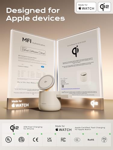 MFI Certified by Apple, 4 in 1 Magsafe Wireless Charging Station, Qi2 15W Magsafe Charger for iPhone 17/16/15/14/13/12 Series, iWatch, Airpods, iPad, 65W Charger Included (Sand, 4 in 1) - color: Sand