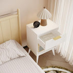 YAUKOMEL Fluted Night Stand with Opening Storage,Mid Century Bedside Table with Drawer,Modern Nightstand with Solid Wood Legs,End Table Side Table for Living Room,Bedroom,White CTG56W - color: White