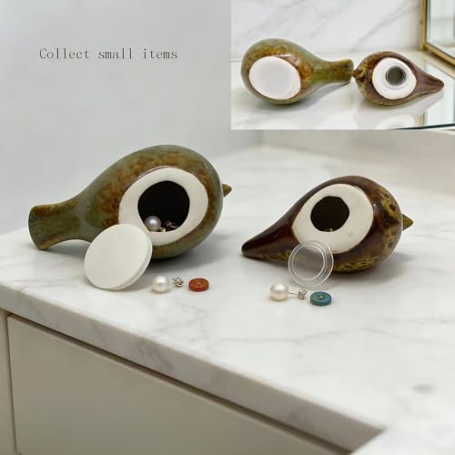 Two-piece set of parent-child bird statues, modern home decor, with removable storage holes, suitable for bedrooms, living rooms, offices, and fireplace mantel decorations. (Kiln color change) - color: Kiln Color Change