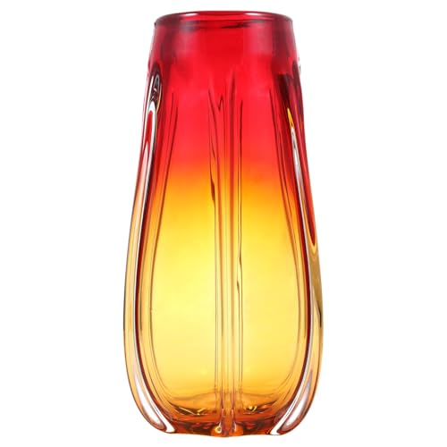 Luxury Lane Hand Blown Laine Sommerso Art Glass Vase for Home Decor 12.5 inch Tall Centerpiece Table Decoration - color: Gold & Red Ombre, size: 12.5" tall