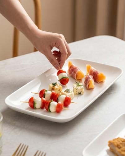 DELLING Large Serving Platter Set of 3, 16/14/12 Inch Porcelain Serving Trays for Party - White Ceramic Rectangular Platters for Entertaining, Appetizer Fruit Tray for Mother's Day Shower Dinner - color: White, size: 16 x 9.5 inch, 14 x 8.1 inch, 12 x 7.1