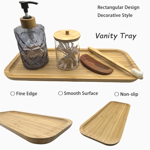Wood Vanity Tray, Bathroom Counter Solid Bamboo Organizer, Toilet Tank Top Wooden Serving Plate for Dinner Tea Coffee (Natural Bamboo Color, 14 x 5.9 inch) - color: Natural Bamboo Color, size: 14" x 5.9" x 0.8"