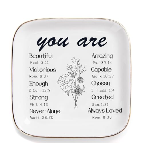 Catholic Christian Ring Tray Gifts , Ceramic Jewelry Dish with Bible Verses – Inspirational Keepsake Gift for Women & Girls, Perfect for Baptism, First Communion or Confirmation - style: Christian Gifts