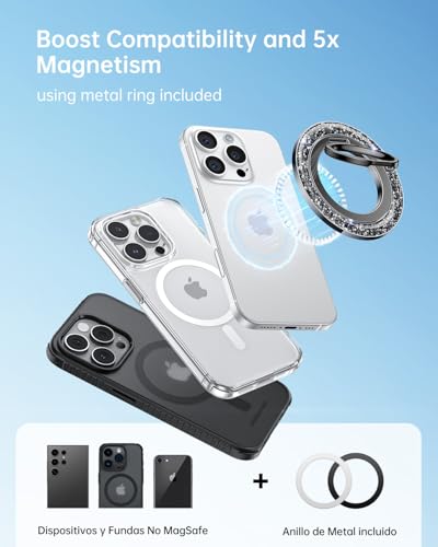 SYNCWIRE Magnetic Phone Ring Holder for MagSafe - Glitter Phone Grip Stand with 360° Rotation Finger Ring Kickstand Blingbling Compatible with iPhone 17 16 15 14 13 12 Pro Max MagSafe Accessories - color: Single Ring-1PCS-Glitter Black