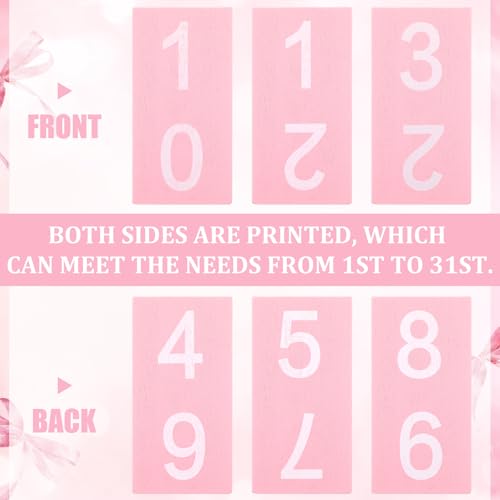 AceOrbit Pink Bow Wood Block Perpetual Calendar Coquettish Desk Decor Cute Month Week Date Display Decorative Block Calendar for Women Office Home Desk Gift for Women - style: Pink Bow