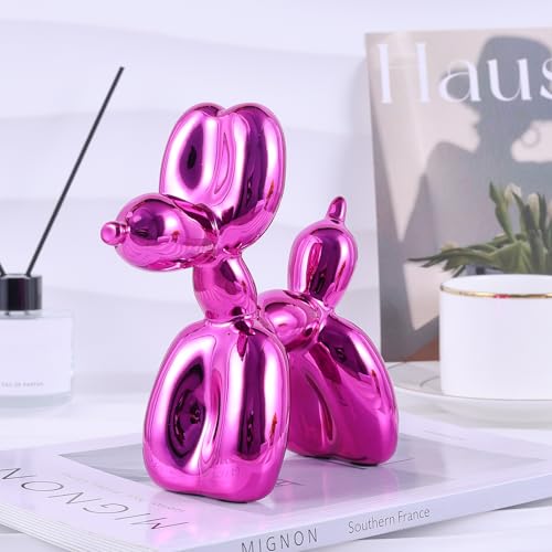 Glossy Balloon Dog Statue Home Decor Modern Art Funky Statues for Coffee Table and Kitchen Figurines Living Room Decor Trendy Color Scheme Room Decor Aesthetic (6.6*6.6*2.8inch, Rose red) - color: Rose Red, size: 6.6*6.6*2.8inch