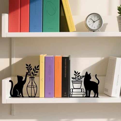 Cat Metal Bookends Cute Cat Book Ends for Shelves Bookshelf Home Office Desk Decorative Bookshelf Decor Gift for Cat Lovers and Reading Enthusiasts - style: Cat Decorative Bookends