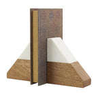 Deco 79 Mango Wood Geometric Decorative Bookends Triangle 3 lbs Non Skid Bookends with White Marble Tops, Set of 2 Office Bookends4 W, 5" H, Brown - size: 4"W, 5"H
