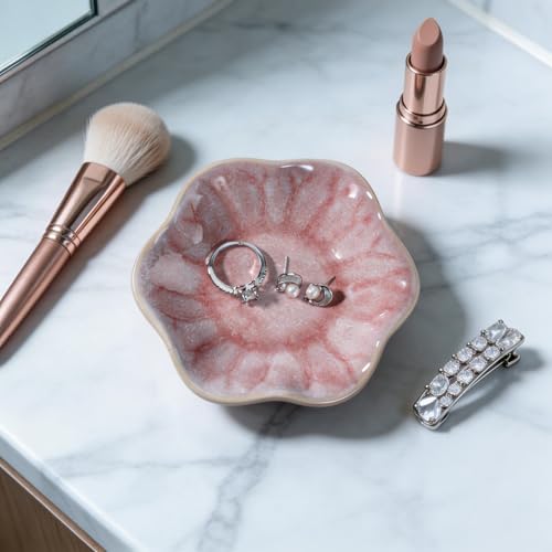 Pink Lotus Leaf Shape Ring Jewelry Dish Holder,Small Trinket Jewelry Tray,Decorative Jewelry Plate Bowl,Key Bowl,Mothers Day Birthday Engegament Gifts for Women Friends,Ceramic - color: Lotus Pink