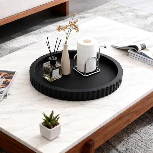 Round Concrete Tray for Coffee Table, 12 Inch Decorative Centerpiece Tray for Living Room, Kitchen & Home Decor(Color:Black) - color: Black