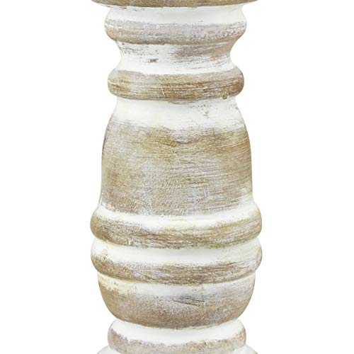 Stonebriar Decorative Worn White Wooden Pillar Candle Holder, Coastal Home Decor, Ocean Inspired Designs for Wedding Decorations, Parties, or Everyday Home, Large 8 Inch - color: Off White, size: 8 inches