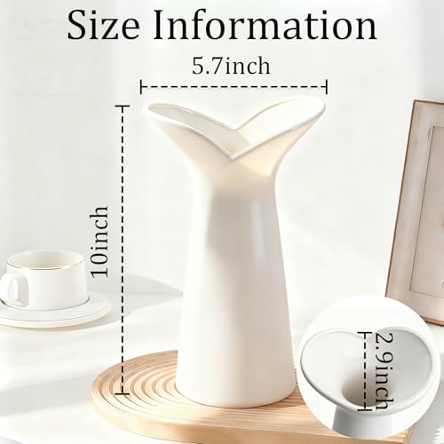 Ceramic Bud Vases, BEAHOT White Bulk Vase, Modern Minimalist Boho Farmhouse Decorative for Table Centerpiece, Pampas Grass, Dried Flowers, Shelf Decoration - color: White-heart