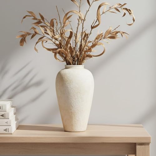 Ceramic Flower Vase Home Decor - 9.2 inch Large Farmhouse Table Vases, Rustic Decorative Vases for Kitchen Living Room Coffee Dining Shelf Mantel Decoration - color: Farmhouse Cream-9.2"