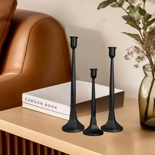 Set of 3 Taper Candle Holders, Cast Iron Candlestick Holders Tall for Wedding, Dining Table, Halloween & Fall Decor, Home Decoration (Black, 12" 14" 15.5") - color: Black