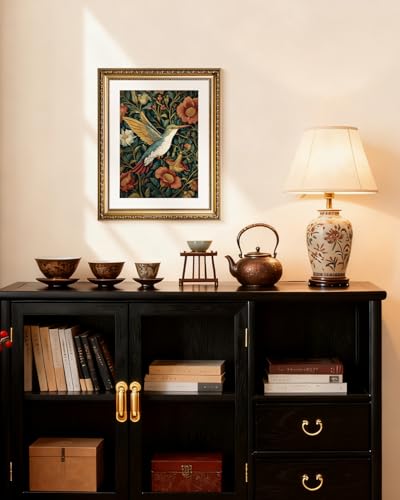 InSimSea Gold Picture Framed Wall Art, Living Room Vintage Moody Hummingbird Wall Decor, William Morris Botanical Canvas Print Art, Home Farmhouse Decor, Antique Paintings with Frame 13x16inch - color: Flower Bird, size: 16"L x 13"W