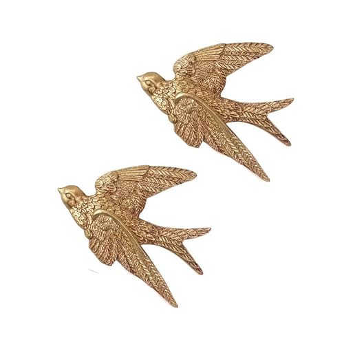 Mrxxjz Vintage Bird Wall Sculptures - 3D Swallow Set of 2 | Antique Brass Finish Ceramic Wall Art Decor, Handcrafted 3D Figurines for Living Room, Bedroom, Entryway as Hanging Ornaments